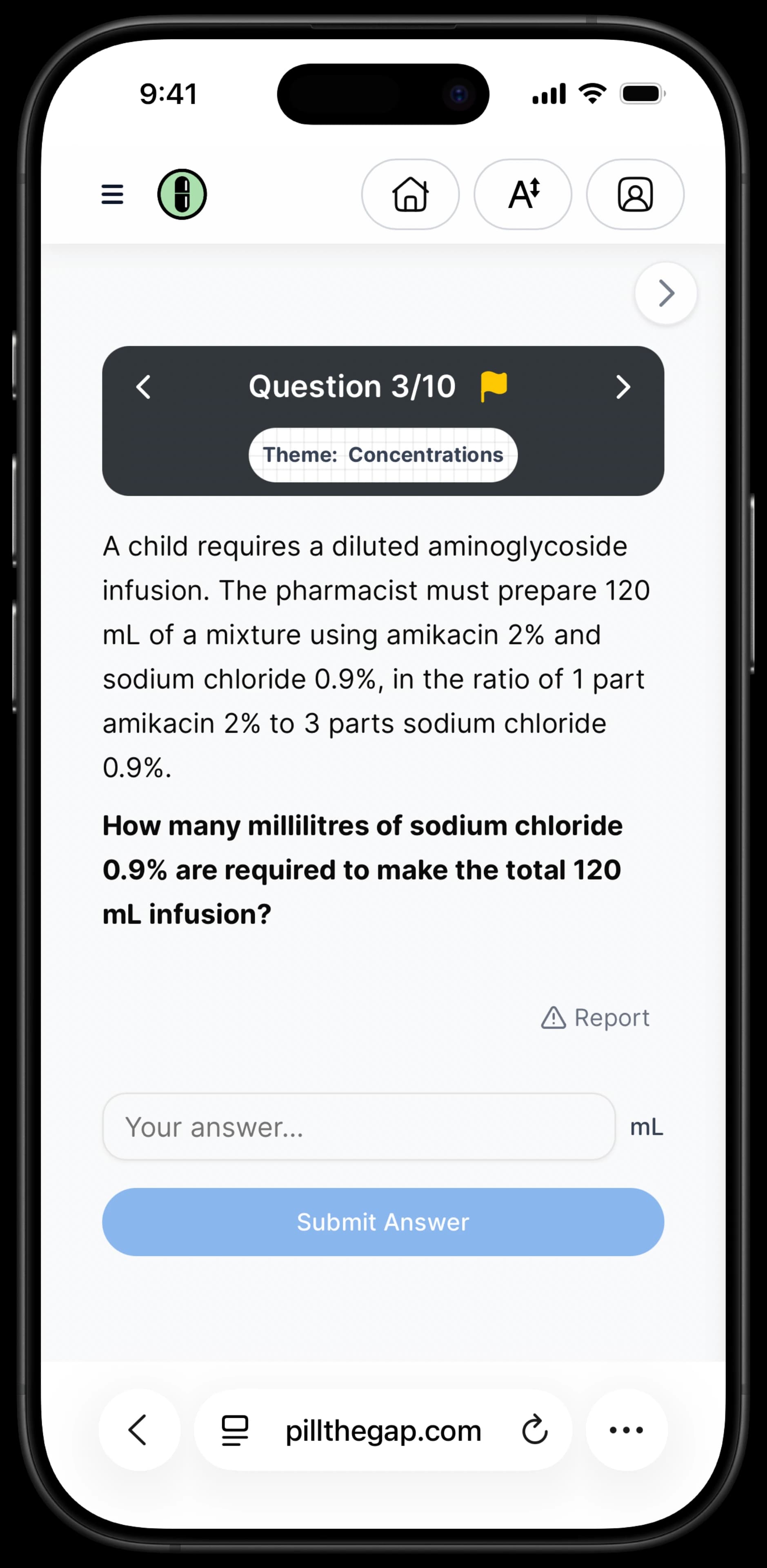 PillTheGap calculation quiz